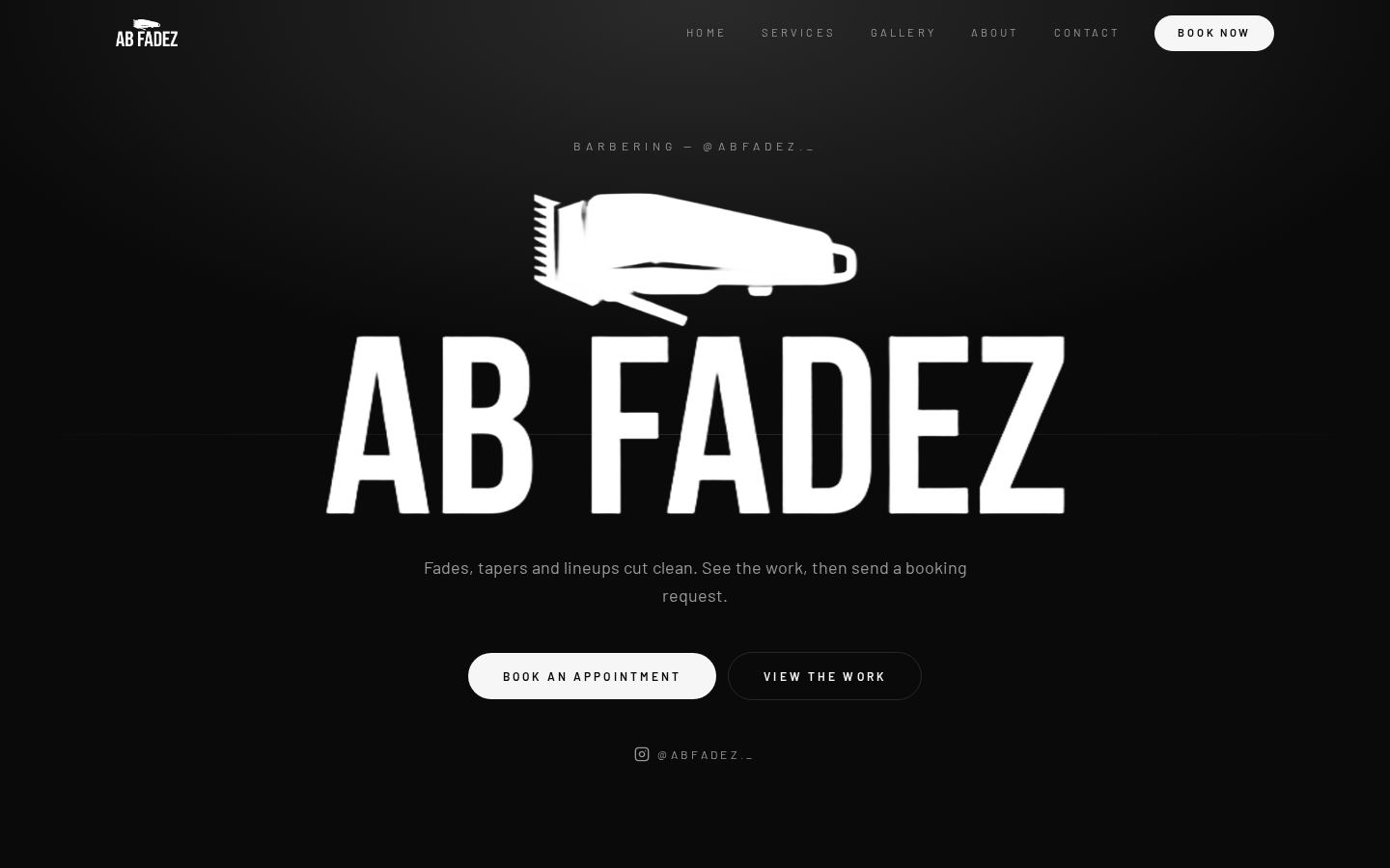 AB Fadez website concept homepage