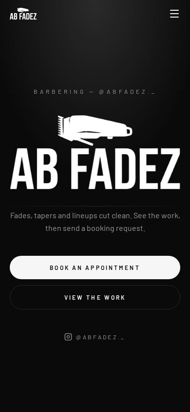 AB Fadez concept website shown on mobile