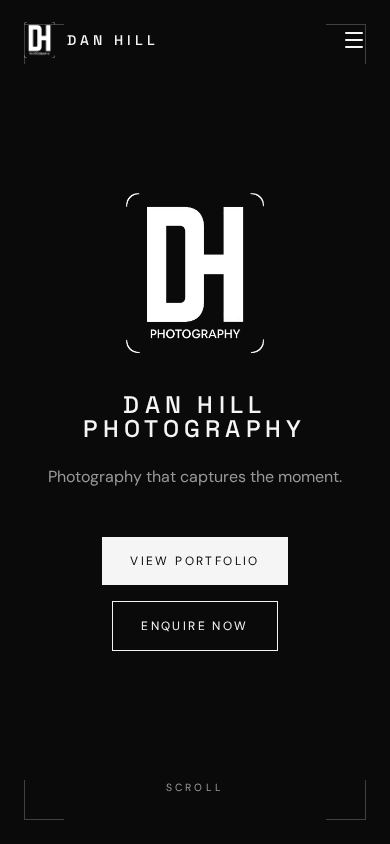 Dan Hill Photography concept website shown on mobile