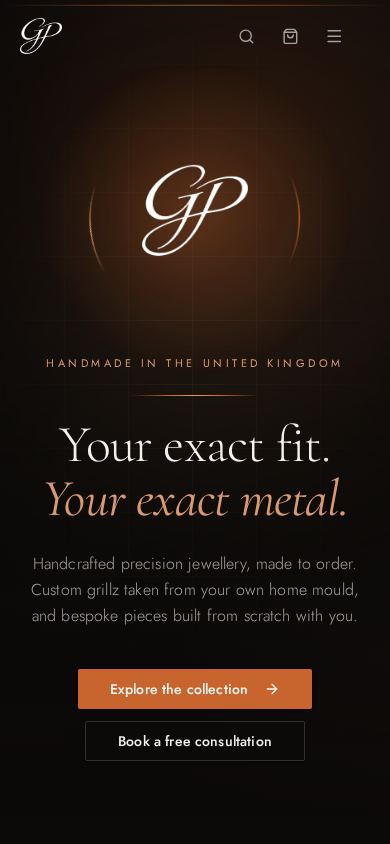 GP Jewellerz concept website shown on mobile