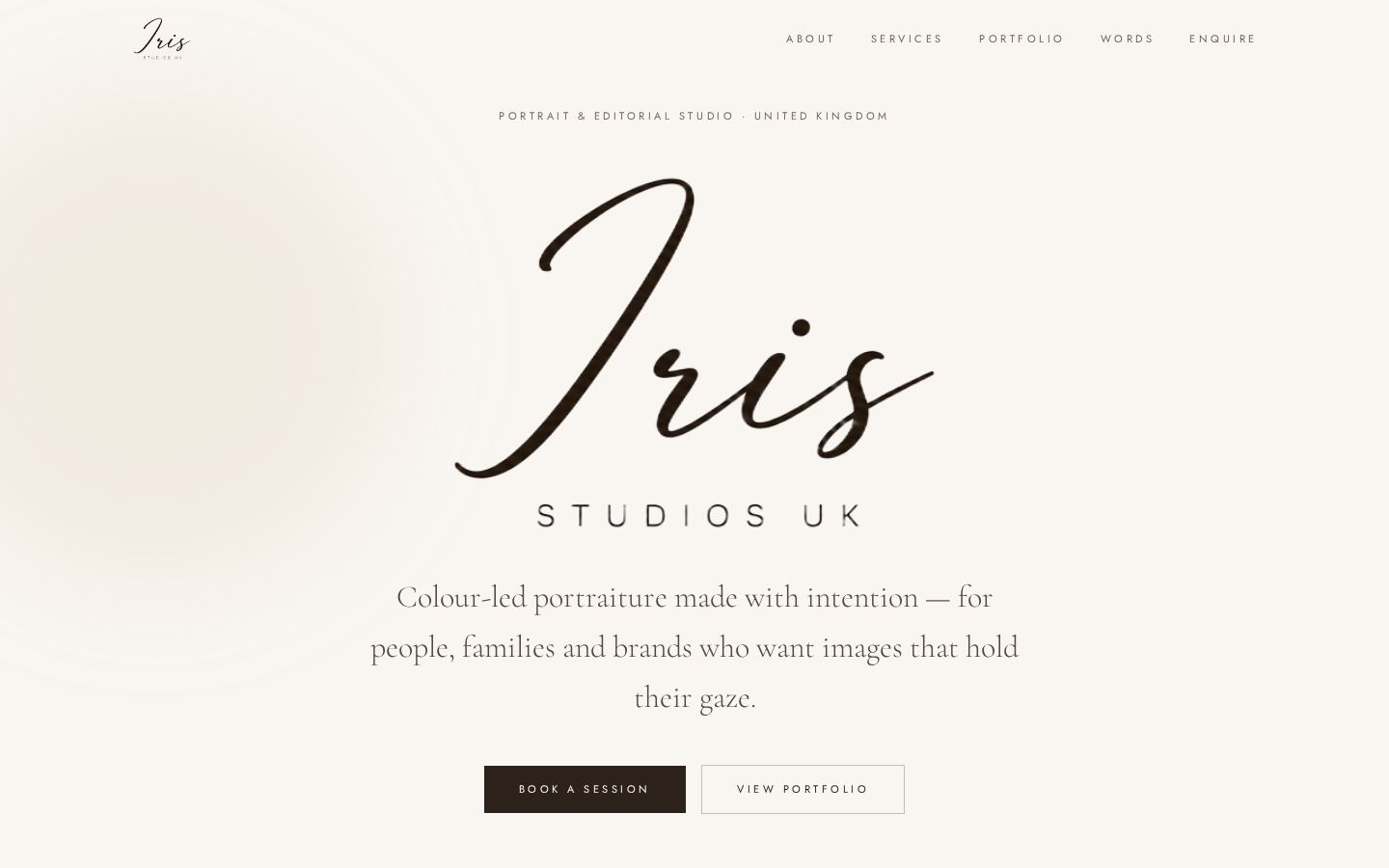 Iris Studios UK website concept homepage