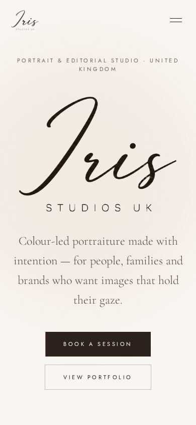 Iris Studios UK concept website shown on mobile