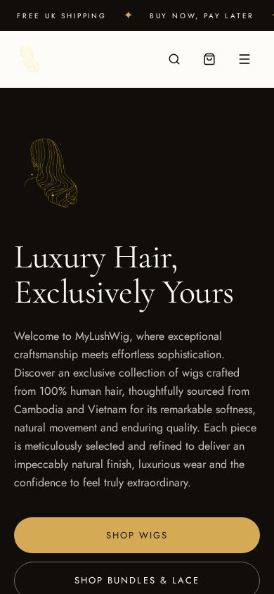 MyLushWig concept website shown on mobile