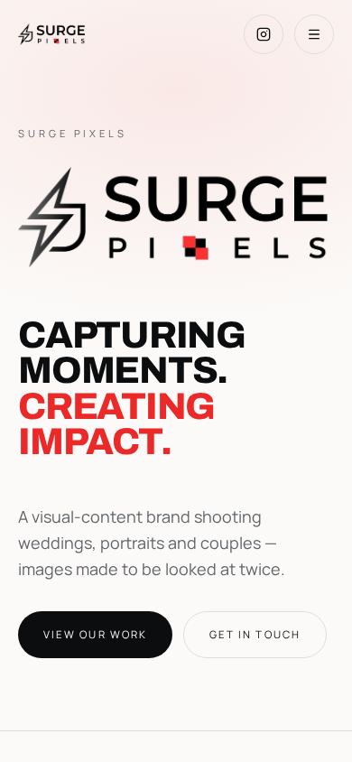 Surge Pixels concept website shown on mobile